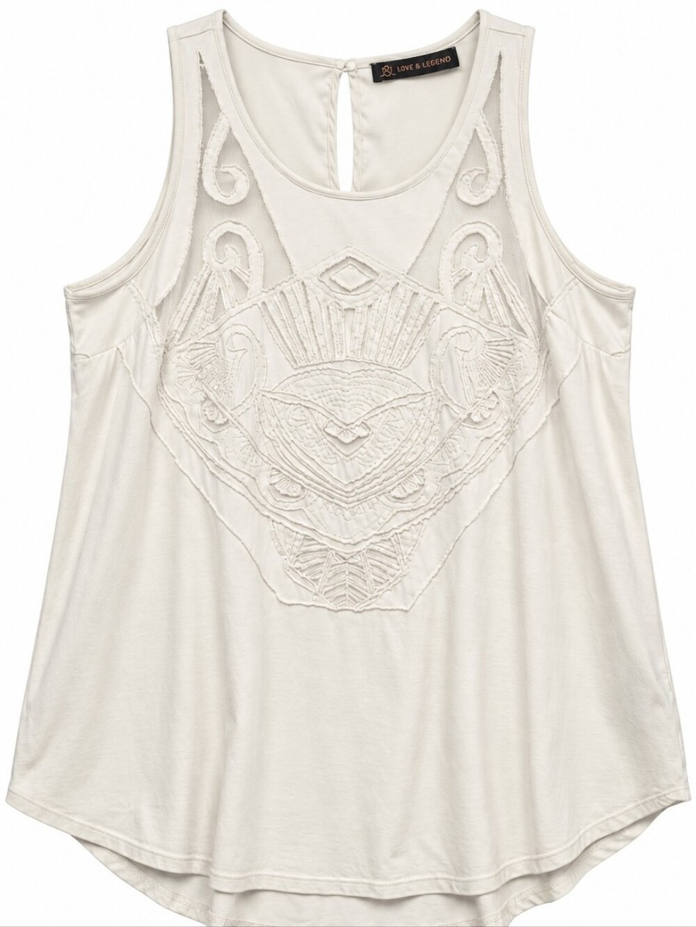 Love & Legend Women's Cream Embroidered Sleeveless Tank